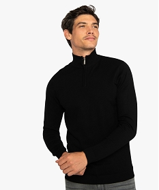 GEMO Pull homme uni en maille fine à col camionneur Noir