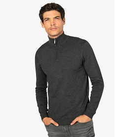 pull homme uni en maille fine a col camionneur gris9209401_1