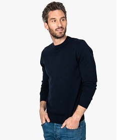 GEMO Pull homme uni en maille fine avec col rond Bleu