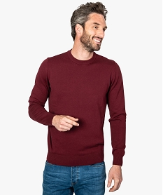 GEMO Pull homme uni en maille fine avec col rond Rouge