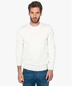 GEMO Pull homme uni en maille fine avec col rond Beige