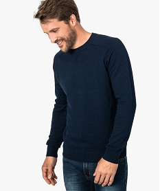 GEMO Pull homme en coton fin avec finitions bord-côte Bleu