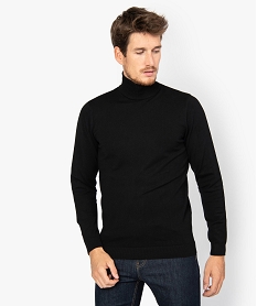 GEMO Pull homme à col roulé en maille fine noir vif