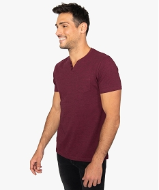 GEMO Tee-shirt homme regular fit manches courtes et col tunisien Rouge