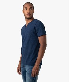 GEMO Tee-shirt homme regular fit manches courtes et col tunisien Bleu