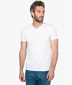 GEMO Tee-shirt homme à col V coupe slim en coton bio Blanc