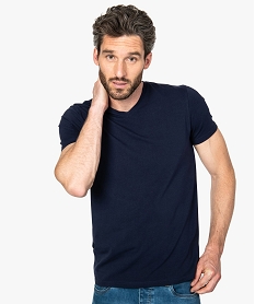 GEMO Tee-shirt homme à col V coupe slim en coton bio Bleu