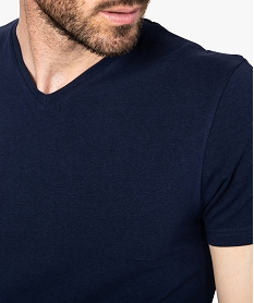 tee-shirt homme a col v coupe slim en coton bio bleu9213101_2