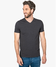 GEMO Tee-shirt homme à col V coupe slim en coton bio Gris