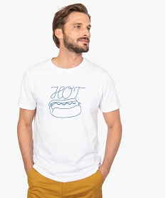 GEMO Tee-shirt homme imprimé à manches courtes et col rond Blanc