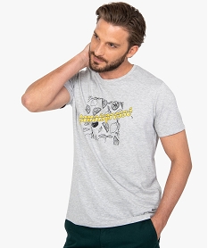 GEMO Tee-shirt homme chiné à manches courtes motif citrons Gris