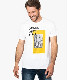 GEMO Tee-shirt homme en coton avec grand imprimé gratte-ciel Blanc