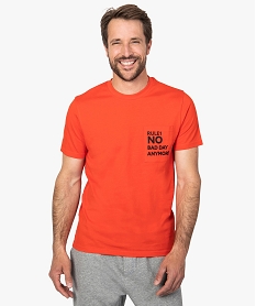 GEMO Tee-shirt homme à manches courtes et poche poitrine imprimée Orange
