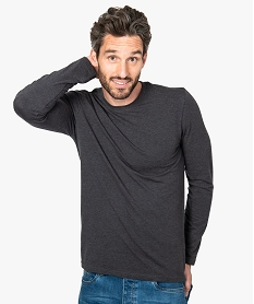 GEMO Tee-shirt homme à manches longues coupe regular Gris
