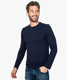 GEMO Tee-shirt homme à manches longues coupe regular Bleu