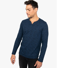 GEMO Tee-shirt homme à  manches longues et petit col V trois boutons bleu standard
