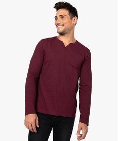 tee-shirt homme a manches longues et petit col v trois boutons rouge9216401_1