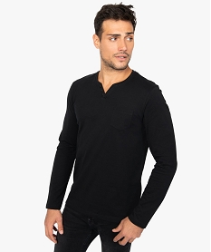 GEMO Tee-shirt homme à  manches longues et petit col V trois boutons Noir