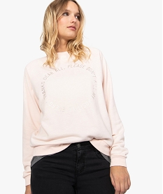 sweat femme molletonne et imprime a manches raglan rose9217201_1