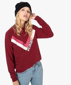 GEMO Sweat femme molletonné et imprimé à manches raglan Rouge