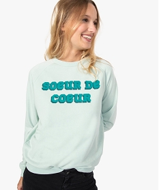 GEMO Sweat femme molletonné et imprimé à manches raglan Vert