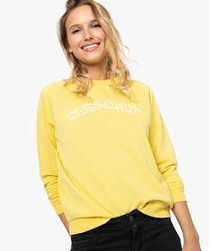 sweat femme molletonne et imprime a manches raglan jaune9217501_1