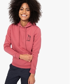 sweat femme molletonne imprime devant avec capuche rose sweats9217601_1