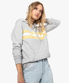 sweat femme molletonne imprime devant avec capuche gris sweats9217701_1