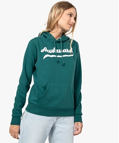 sweat femme molletonne imprime devant avec capuche vert9217901_1