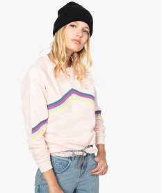 sweat femme a manches raglan et bandes colorees sur lavant rose9218101_1