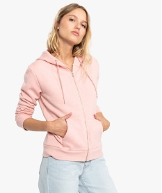 GEMO Sweat femme avec capuche et fermeture zippée Rose