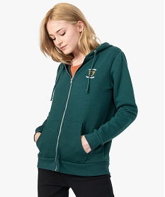 GEMO Sweat femme zippé à capuche et motif Vert