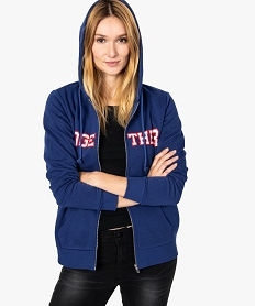 GEMO Sweat femme zippé à capuche et motif Bleu