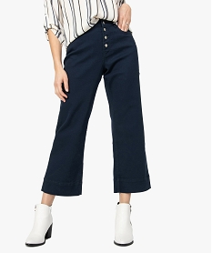 GEMO Pantalon femme en toile coupe large et courte Bleu