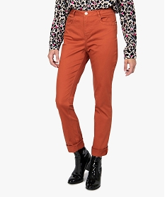 GEMO Pantalon femme regular taille haute en stretch Orange