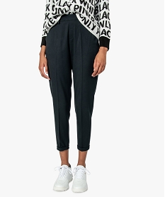GEMO Pantalon femme en toile avec revers cousus Noir