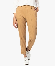 GEMO Pantalon femme en toile avec revers cousus Orange