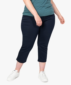 GEMO Pantacourt femme 5 poches en coton stretch uni Bleu