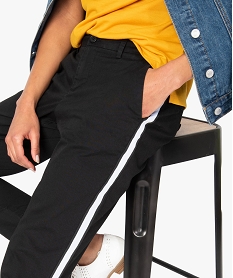 pantalon femme en toile avec bande contrastante sur le cote noir9227701_2