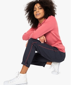 GEMO Pantalon femme en toile avec liseré coloré sur le côté Violet