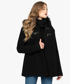 GEMO Manteau femme avec capuche à bord fantaisie Noir