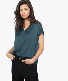 GEMO Blouse femme en satin à col V en dentelle Vert