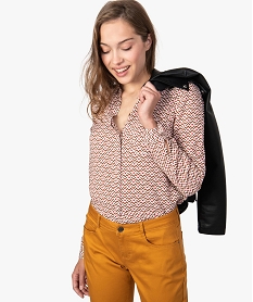 GEMO Chemise femme en maille fluide avec motifs Multicolore