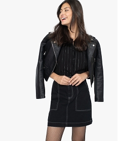 GEMO Blouse femme à rayures pailletée et col froncé Noir
