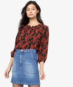GEMO Blouse femme imprimée avec manches 34 élastiquées violet vif