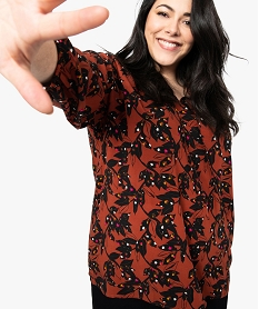 GEMO Blouse femme grande taille imprimée à manches 34 et col fantaisie kaki vif