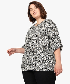 GEMO Blouse femme grande taille imprimée à manches 34 et col fantaisie Beige