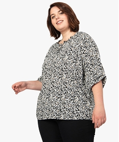 GEMO Blouse femme grande taille imprimée à manches 34 et col fantaisie Imprimé