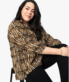 GEMO Blouse femme grande taille imprimée à manches 34 et col fantaisie Orange