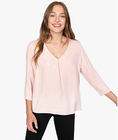 GEMO Blouse femme en maille fluide avec col V Rose